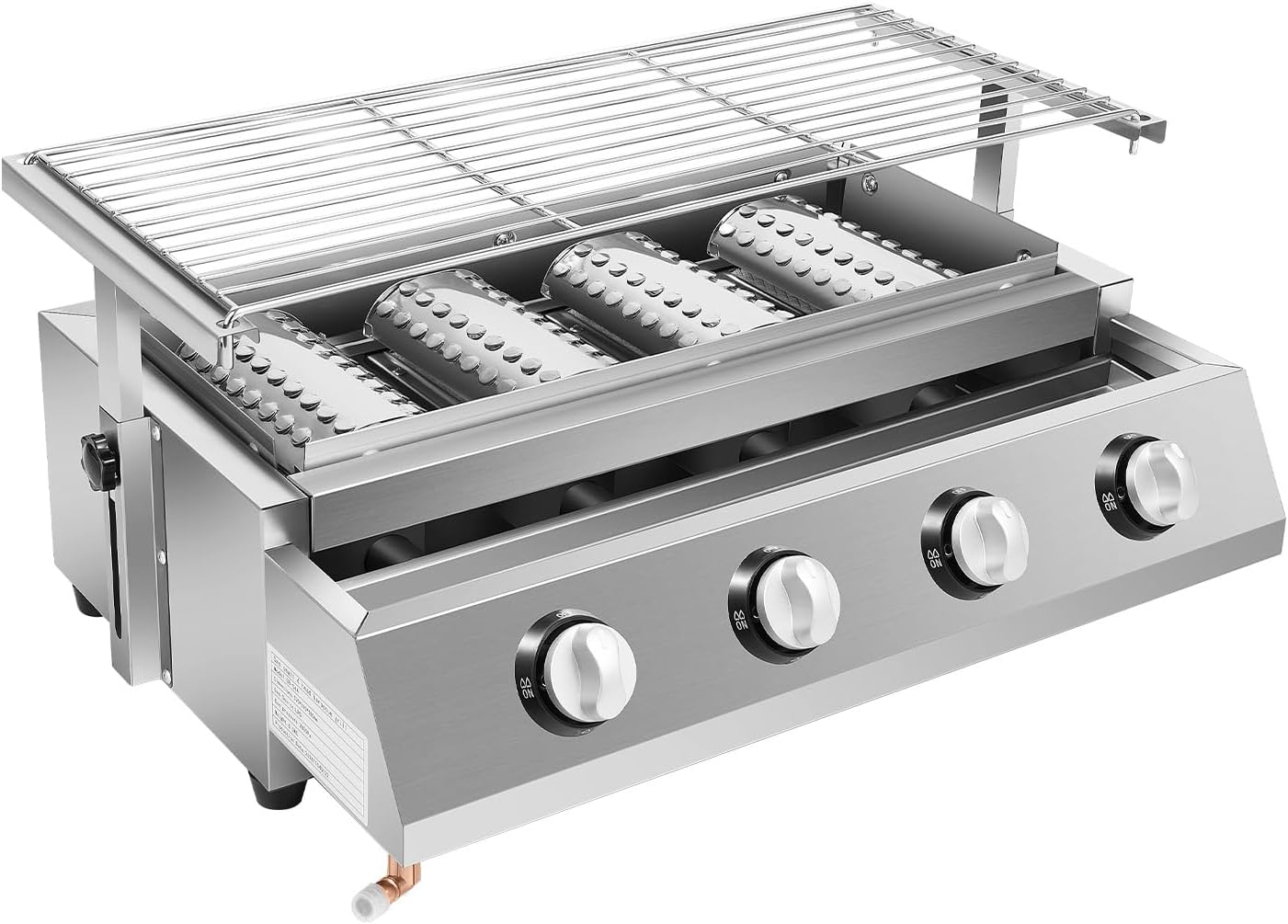 4-Burner Propane Gas Grill, Stainless Steel Outdoor BBQ Grill with Steel Cover, Adjustable Height 21.9x9.1in Large Smokeless Grill for Backyard, Garden, Camping
