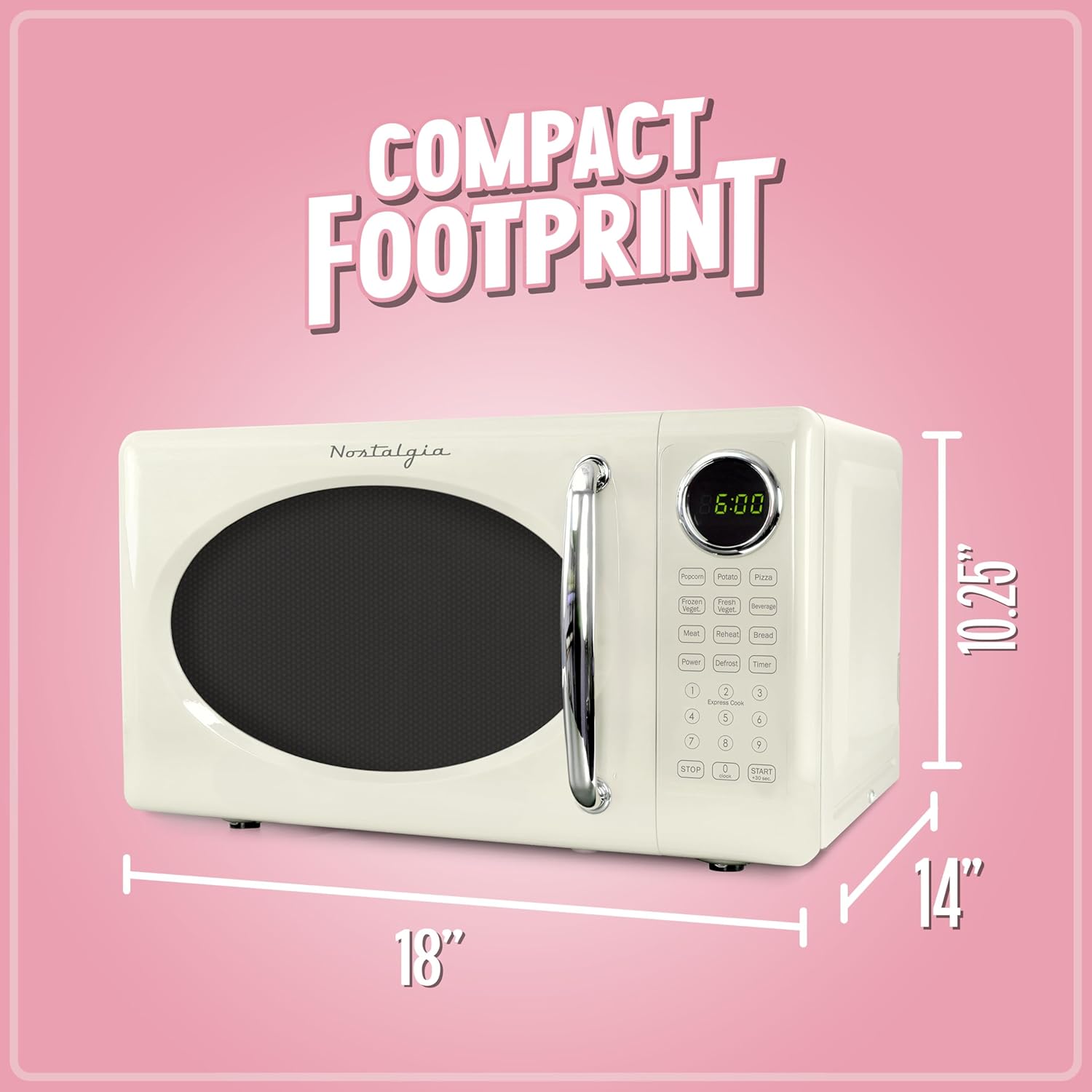 Nostalgia Retro 700W Microwave Oven 0.7 Cu Ft Capacity – Child Safety Lock, 8 Auto-Cook Settings – Countertop Kitchen Appliance – Ivory