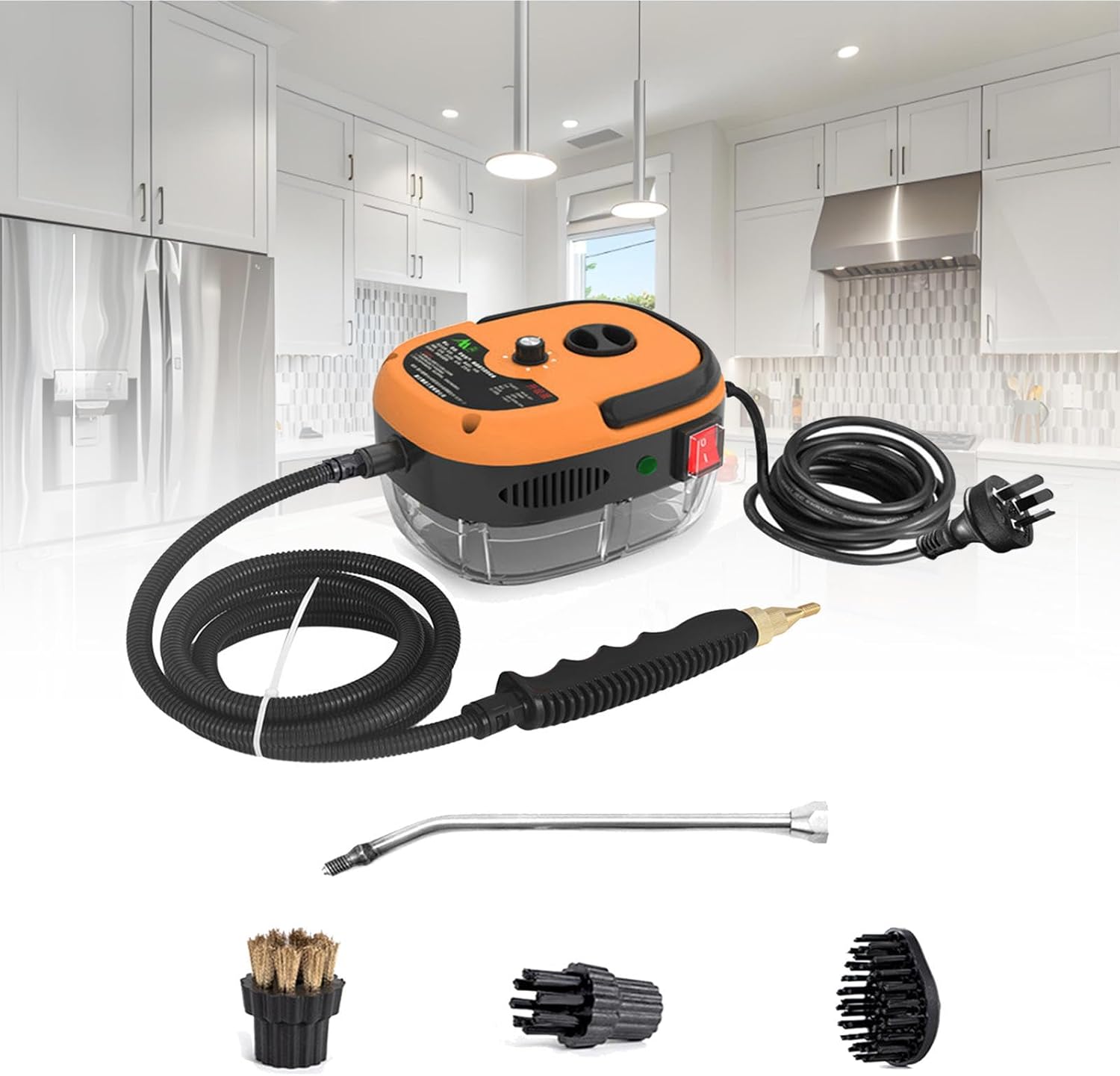 Handheld Steam Cleaner,2500W Pressurized with 3 Brush Heads, Portable for Home, Car, Furniture, Kitchen, Bathroom and Wall,Orange