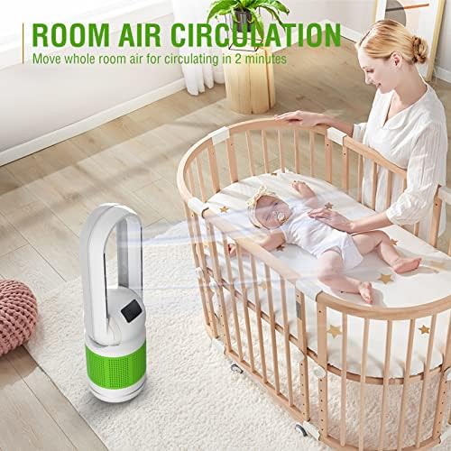 Bladeless Tower Fan and Air Purifier in One 32-Inch, HEPA-filter, 8-Speed, Oscillating, Remote Control, 8H Sleep Timer, White(MT1005)