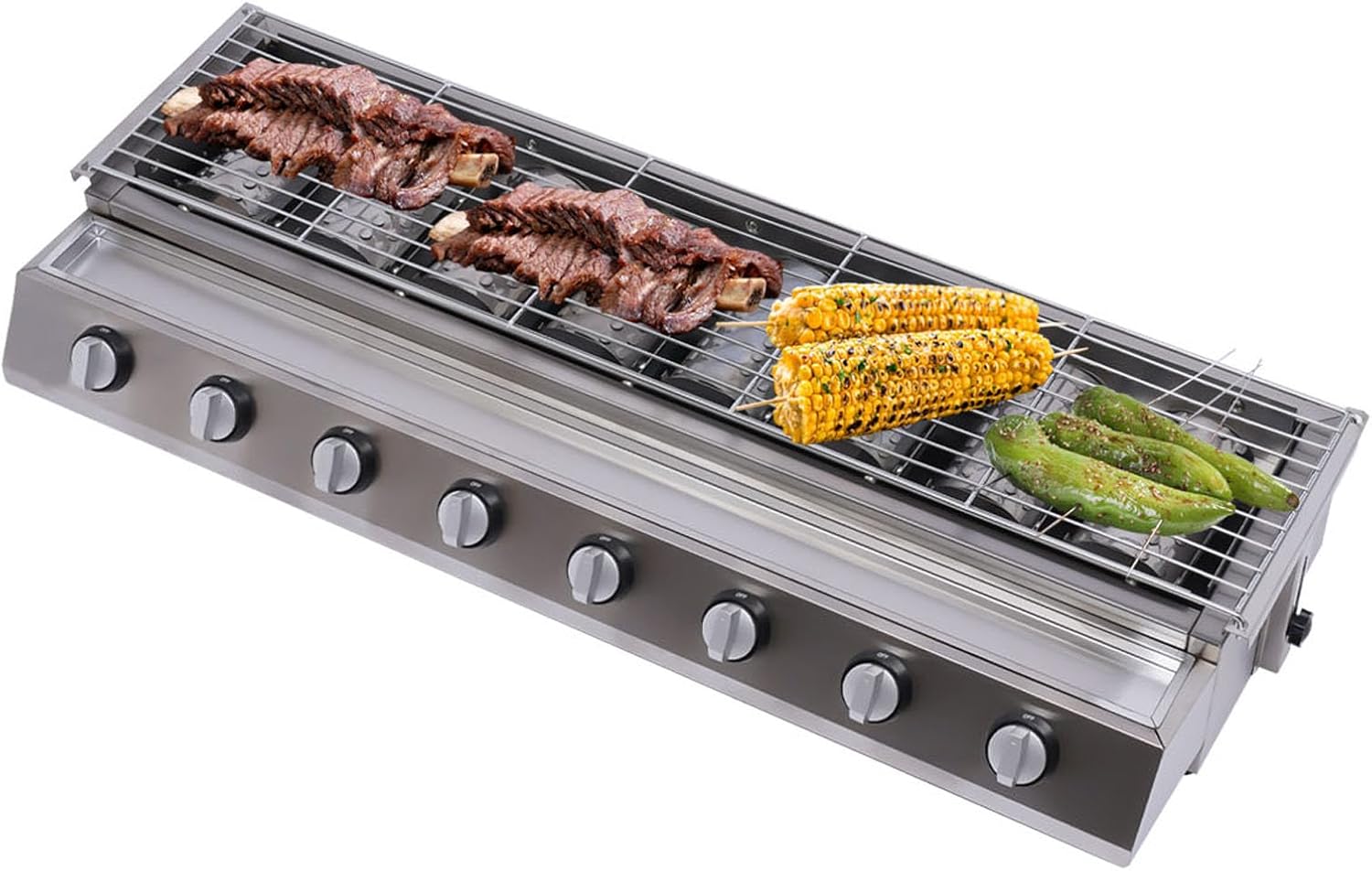 8 Burner Gas Grill Outdoor Tabletop Gas BBQ Grill Commercial 2800Pa Stainless Steel Gas Grill for Camping Picnicking (8-Burner)