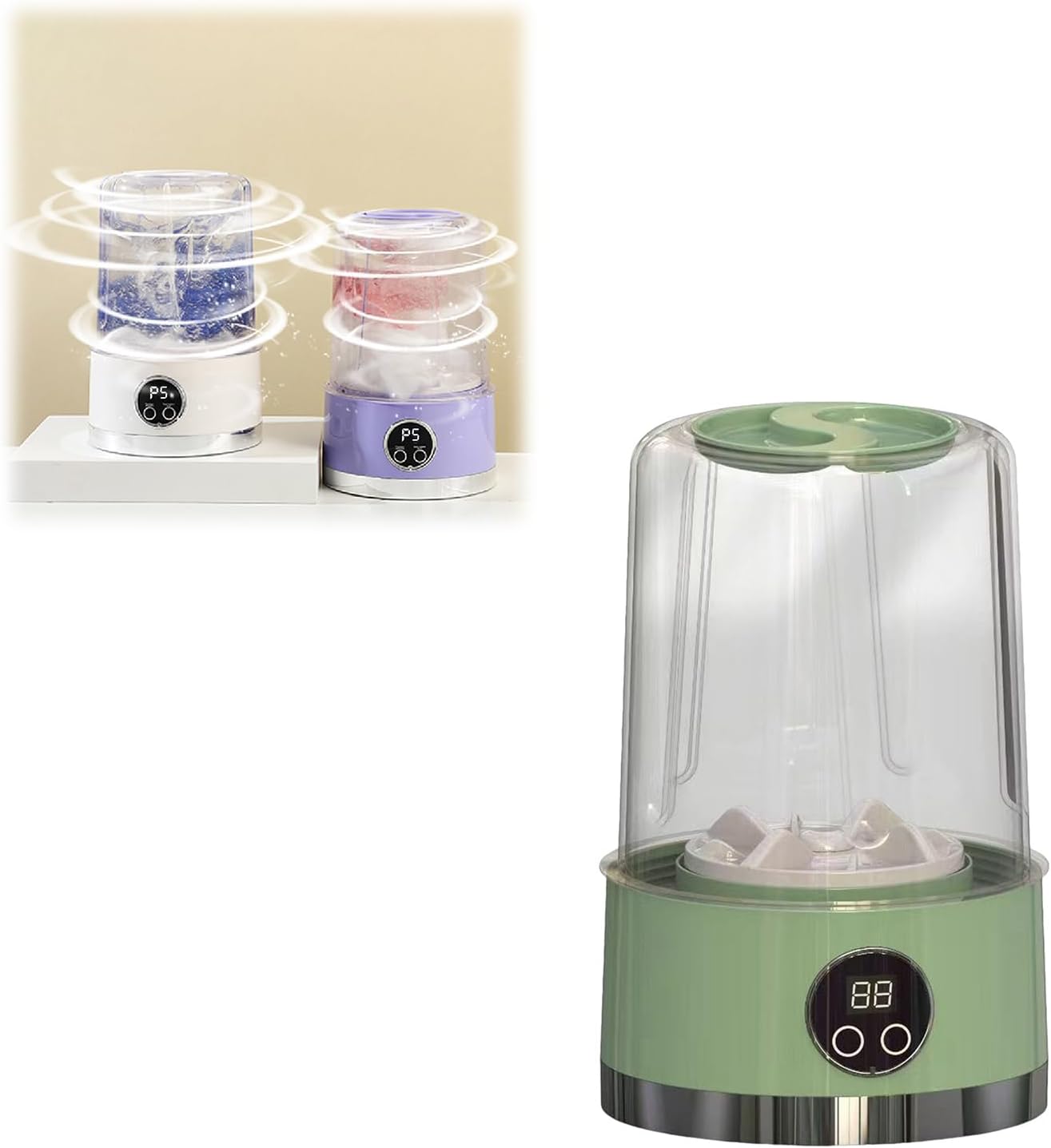 2025 New Mini Washing Machine, Portable Washing Machine, Rechargeable 4000mAh Cordless Mini Washer with Gentle Cycle, Fits Bras/Underwear/Socks for Travel, Camping (Green)