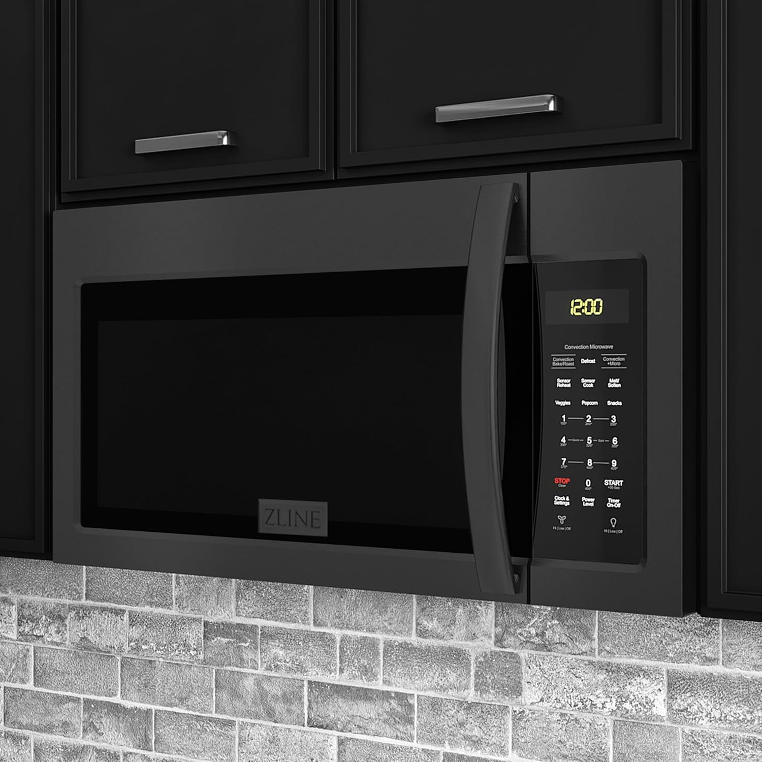 ZLINE Over the Range Convection Microwave Oven in Black Stainless Steel with Modern Handle and Sensor Cooking