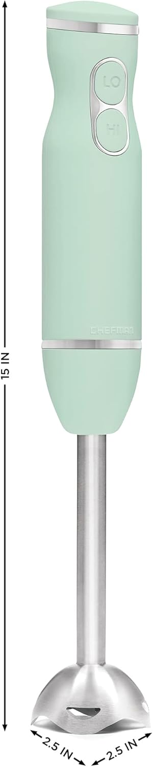Chefman Immersion Stick Hand Blender with Stainless Steel Blades, Powerful Electric Ice Crushing 2-Speed Control Handheld Food Mixer, Purees, Smoothies, Shakes, Sauces & Soups, Sage