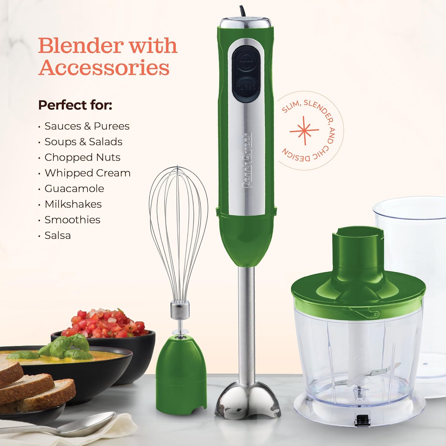 Multi-Use Immersion Blender Set, Hand Blender with Powerful Copper Motor 800W, High Speed, Turbo Mode, 3-in-1 Handheld Blender Stick Stainless Steel Blades, Whisk, Beaker, Measuring Marks, and Chopper