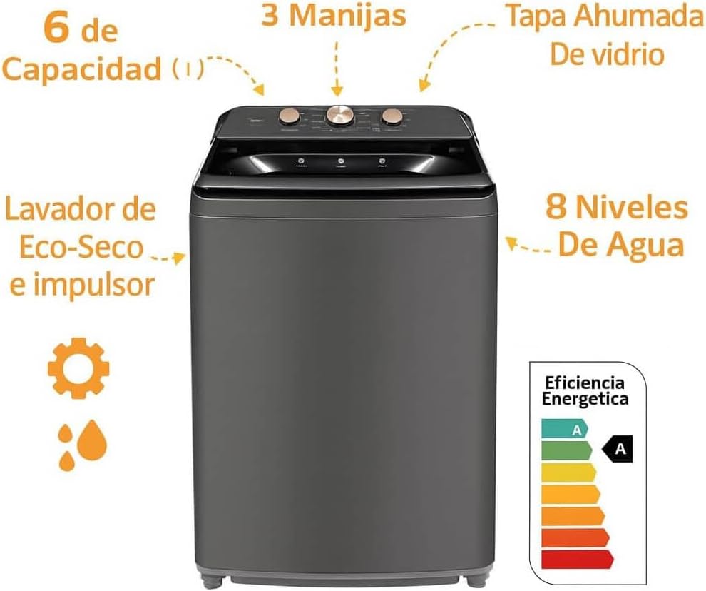 Midea MLTW41A1KIT1 Gray Top Load Washer and Dryer Pair MLTW41A1BGPR 4.1 Cu Ft High Efficiency Washer and 6.7 Cu Ft Ele