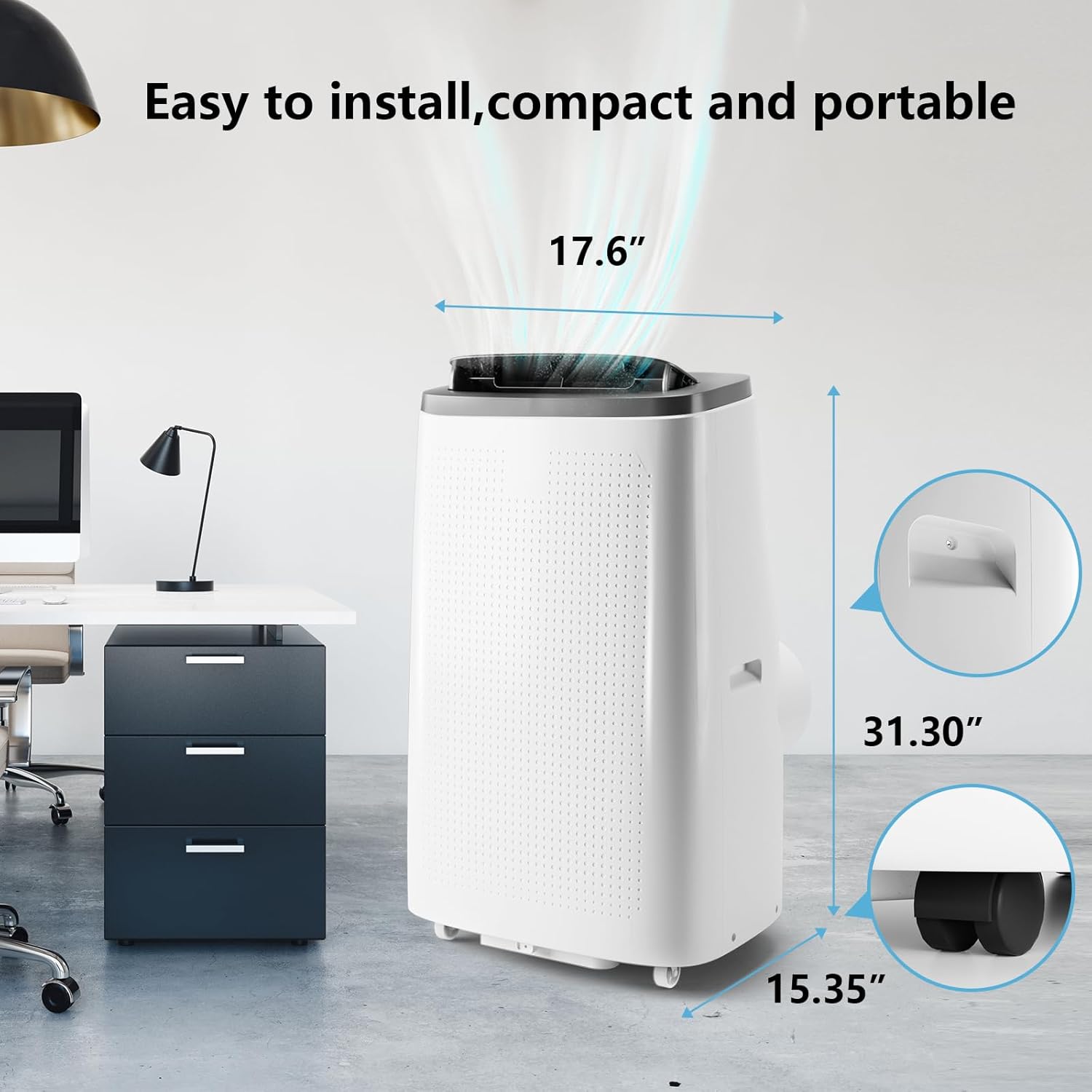 14000 BTU Portable Air Conditioner, 3-In-1 Standing AC Unit for Rooms Up to 750 Sq.Ft., Portable AC with Installation Kit & Remote Control for Large Room, Campervan, Office, Temporary Space