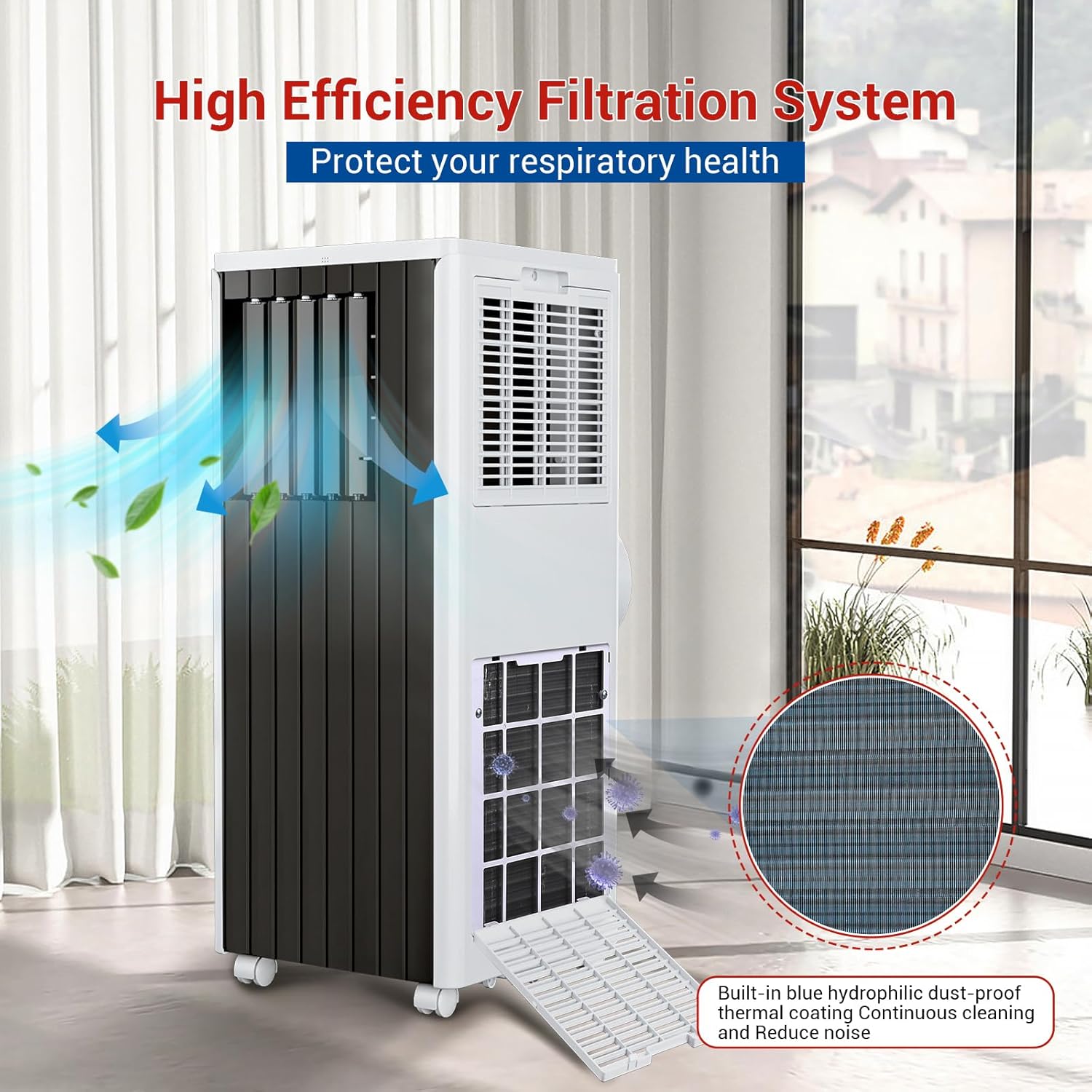 8000BTU Portable Air Conditioner New Model, Efficient Cooling for Small to Medium Rooms, Compact and Lightweight Design, Easy to Move with Wheels, Quiet Operation, Includes Window Venting Kit for Quic