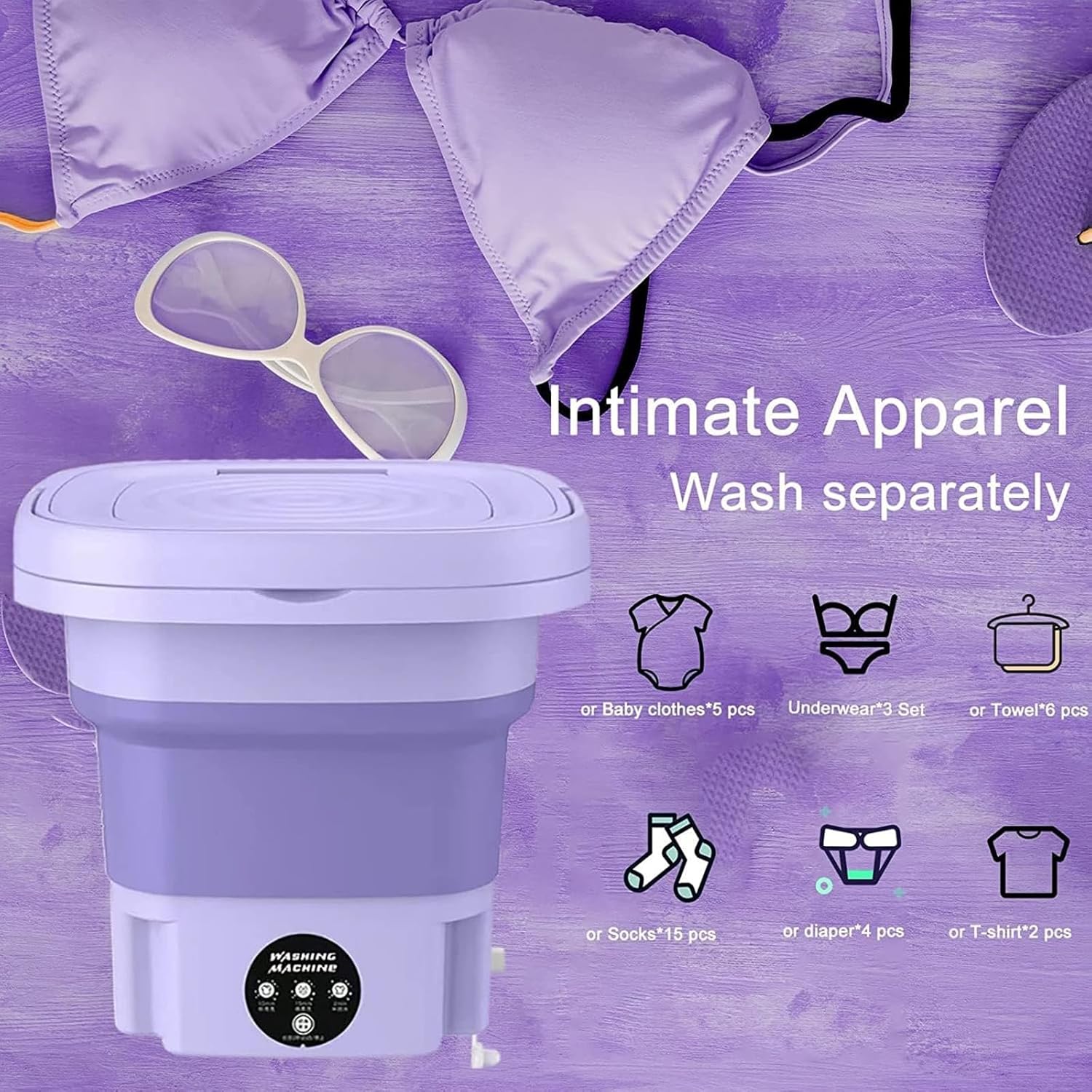 Portable Washing Machine, 8L High Capacity Mini Washer with 3 Modes Deep Cleaning, Bucket Washer with Soft Spin Dry Foldable Washing Machine Suitable for Apartment Camping RV Travel laundry,Gr