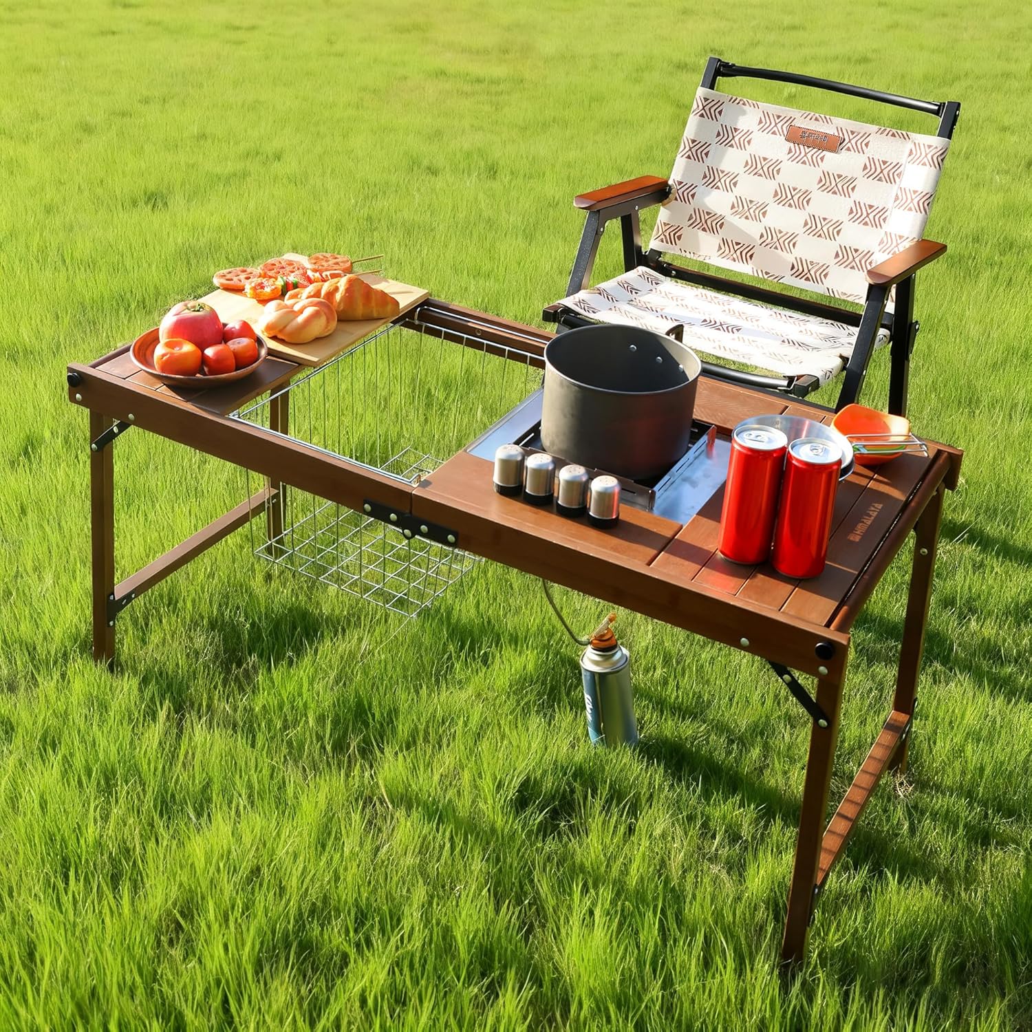 Camping Kitchen Table, Large Outdoor Camping Kitchen Station with Burner Single Portable Folding Cooking Tables Storage Organizer for Picnic BBQ Beach (Camping Kitchen with Burner)