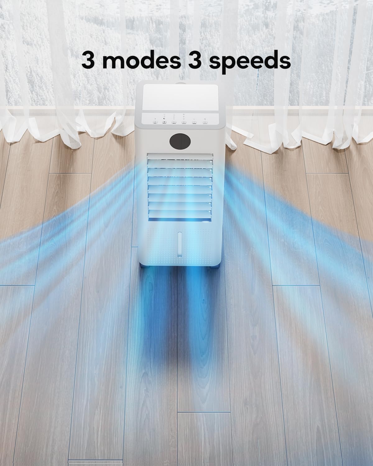 Portable Air Conditioner, Evaporative Air Cooler Windowless with Remote, 3 Speeds, 12H Timer, Oscillating Swamp Cooler for Bedroom, Living Room, White