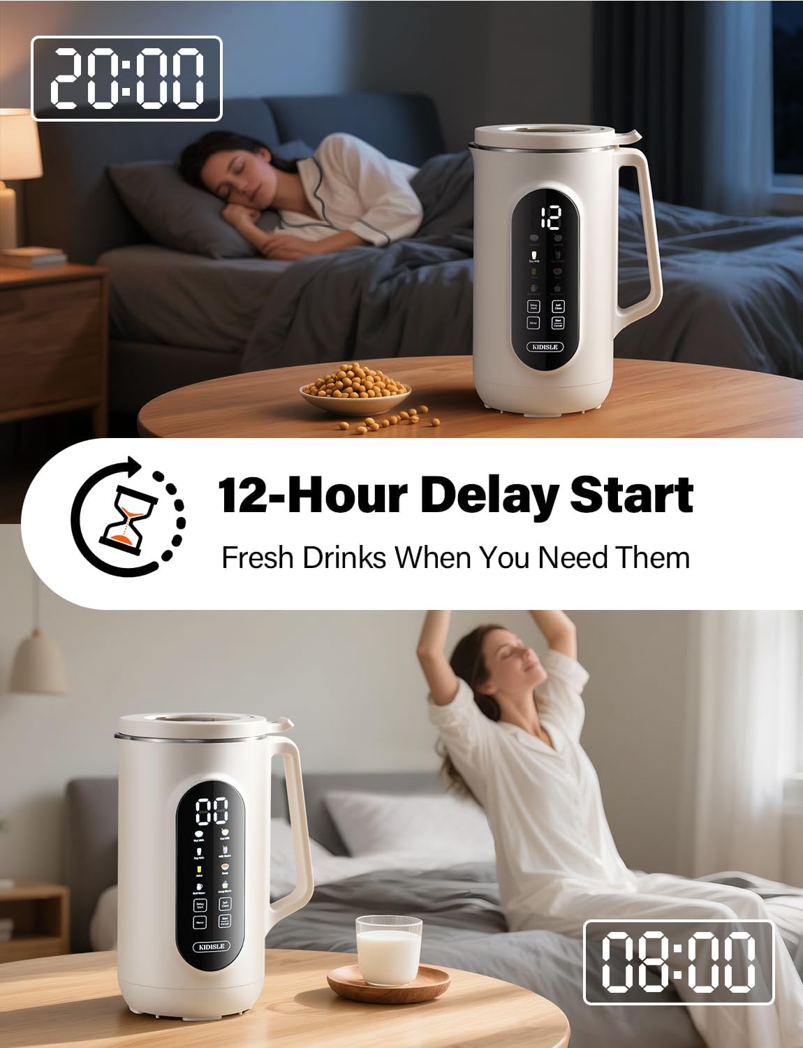 10-in-1 Nut Milk Maker Machine, 35oz Plant-Based Milk & Soup Machine with 12H Delay Start, Self-Clean, Keep Warm – Soy, Oat, Almond & More, Cream