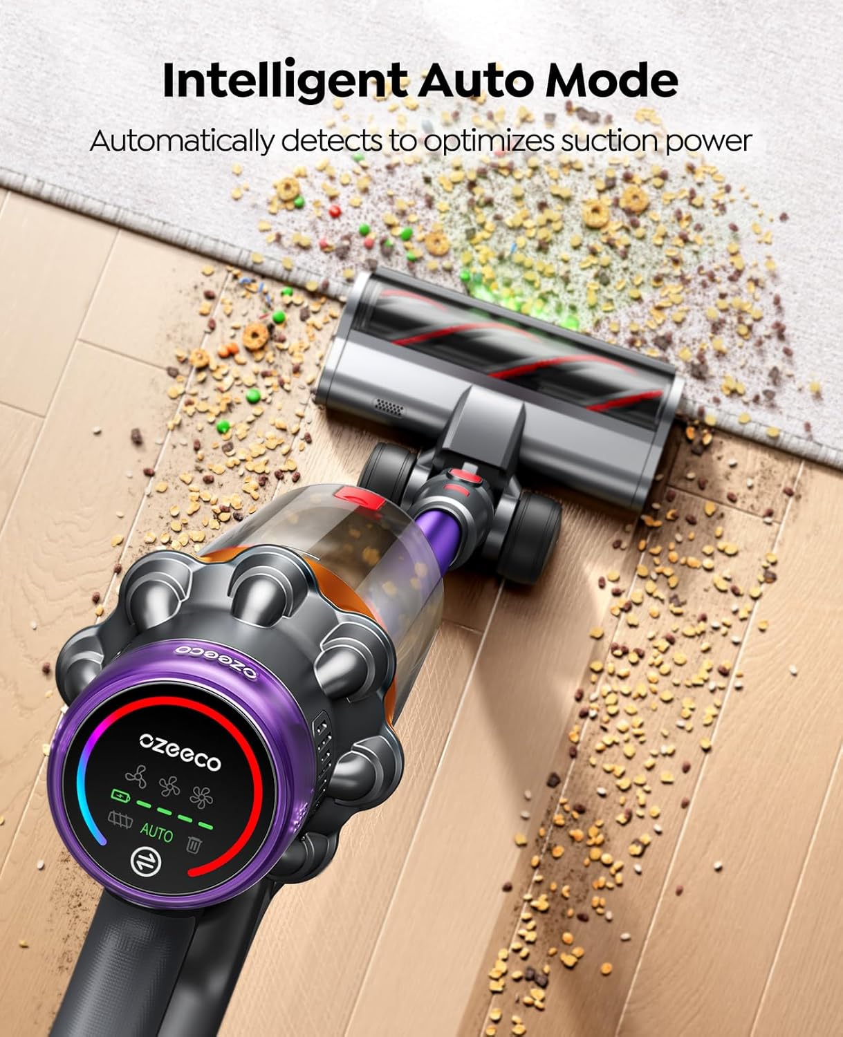 Cordless Vacuum Cleaner, 600W/50KPA/65Mins Vacuum Cleaners for Home, Self-Standing Stick Vacuum with Wall Mount Charging and Auto Mode, Handheld Vacuum for Pet Hair/Carpet/Floor