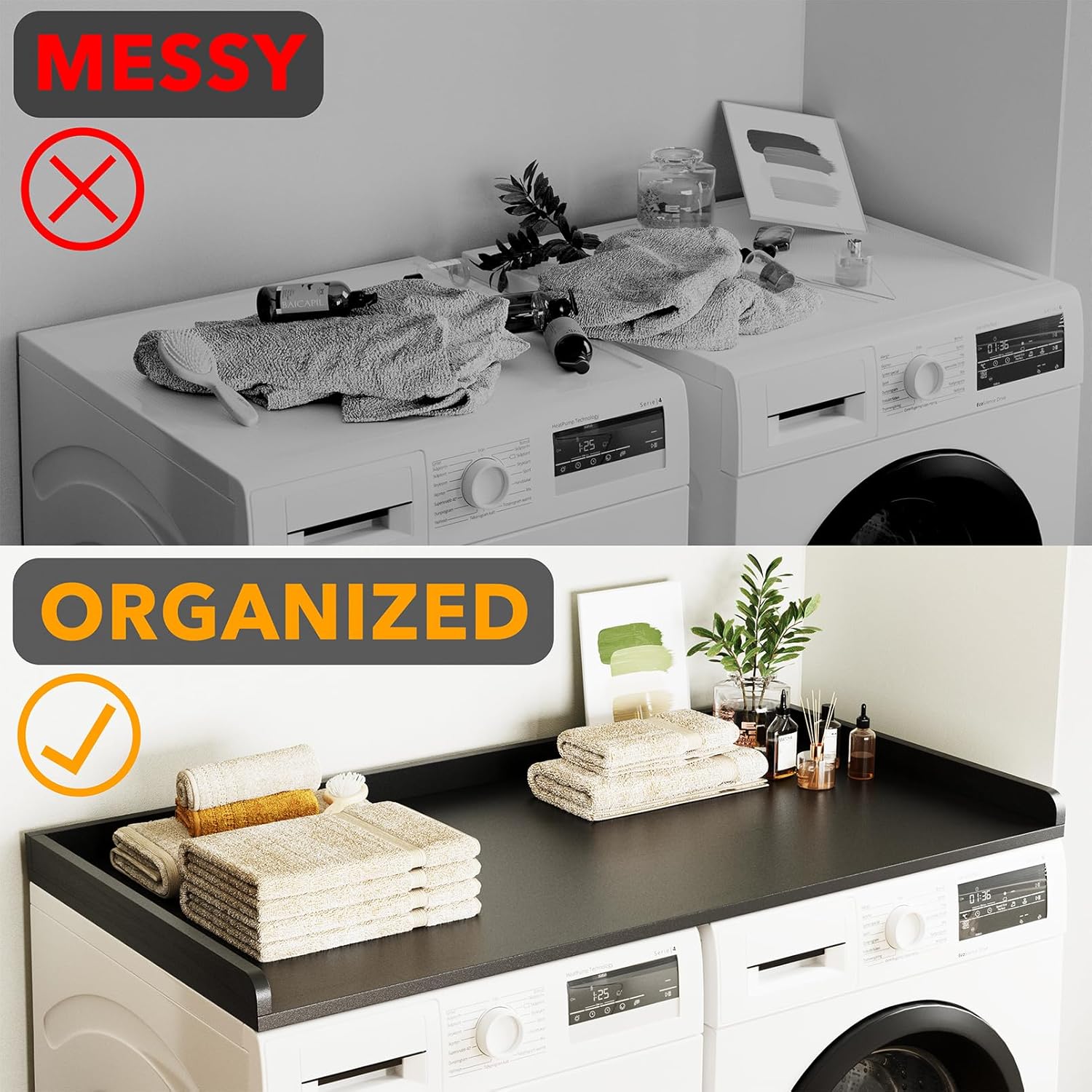 SpaceAid Washer Dryer Countertop, Laundry Wood Shelf Topper with Edge, 54