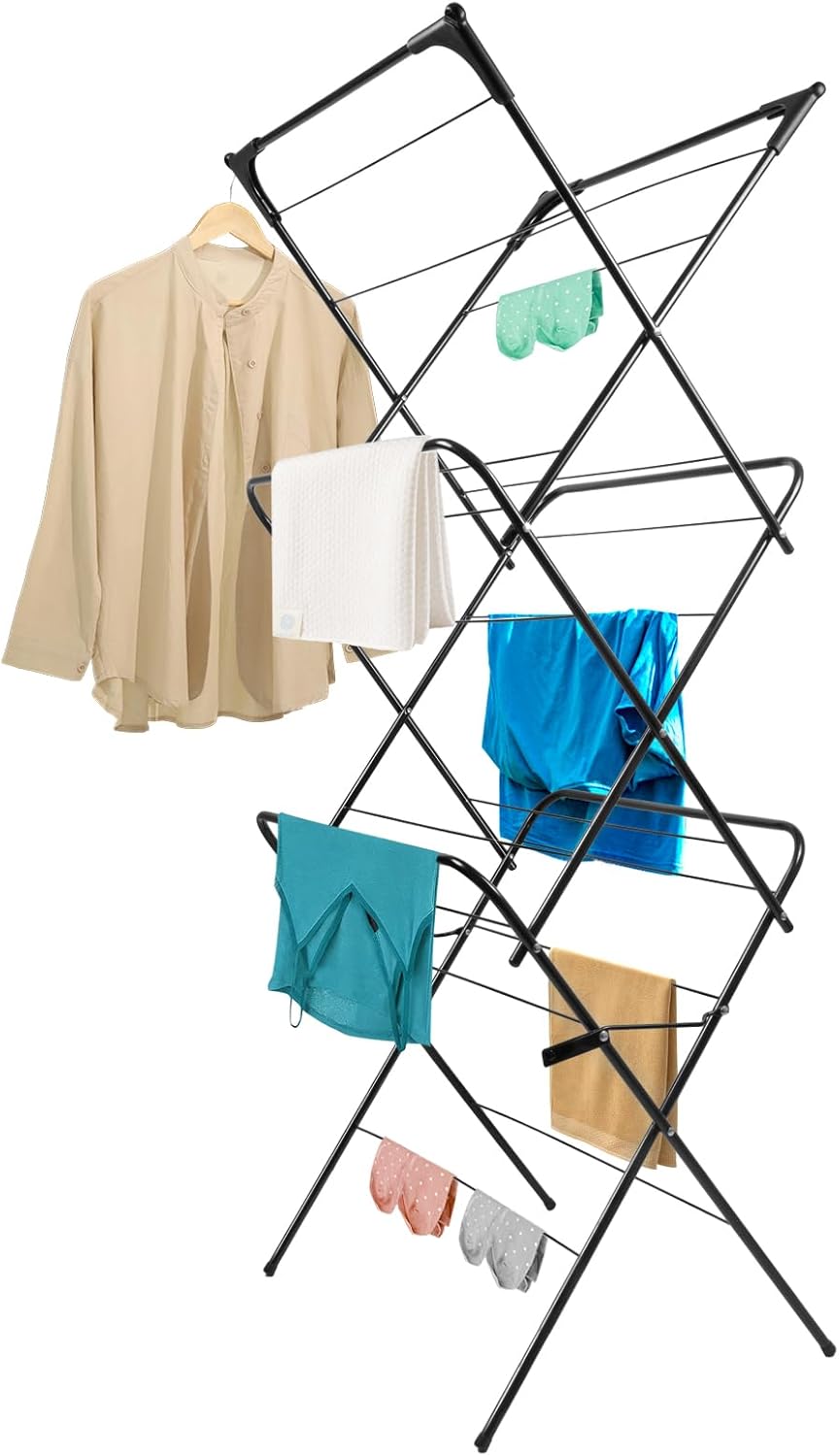 Foldable Clothes Drying Rack | Portable Collapsible Laundry Drying Rack | Use for Indoor & Outdoor | Space Saving | Black 54