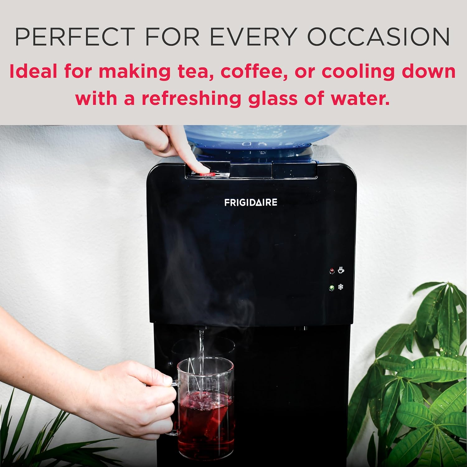 Frigidaire EFWC498 - Top Loading Cooler Dispenser -Hot & Cold Water - Child Safety Lock - Innovative Slim & Sleek Design, Holds 3 or 5 Gallon Bottles - Black