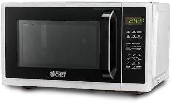 COMMERCIAL CHEF 0.9 Cubic Foot Microwave with 10 Power Levels, Small Microwave with Grip Handle, 900W Countertop Microwave with Digital Display, Door Lock and Kitchen Timer, White