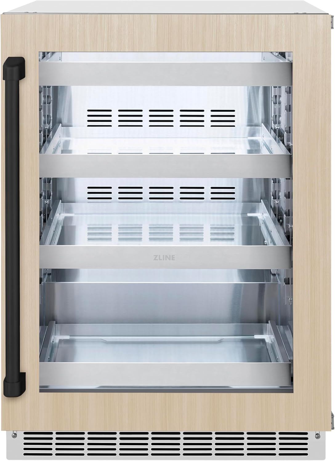 ZLINE Autograph Edition 24 in. Touchstone 151 Can Beverage Fridge With Panel Ready Glass Door And Matte Black Handle (RBSPOZ-24-MB)