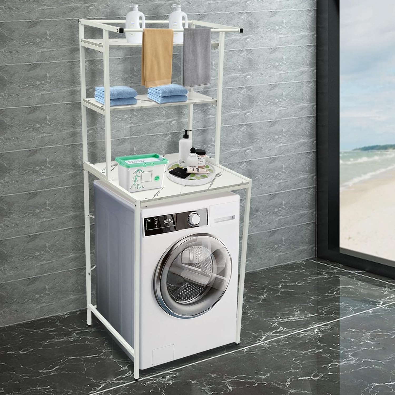 3 Tiers Over The Washer and Dryer Storage Shelf, Wooden Washing Machine Storage Shelf Bathroom Shelves Freestanding Laundry Drying Clothes Racks for Laundry Room