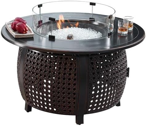 44 in. Aluminum Outdoor Round Propane Fire Table Antique Copper