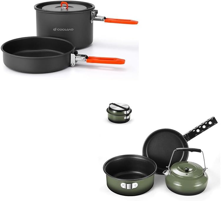Odoland Bundle - 2 Items Camping Cookware Mess Kit and 5pcs Camping Cookware
