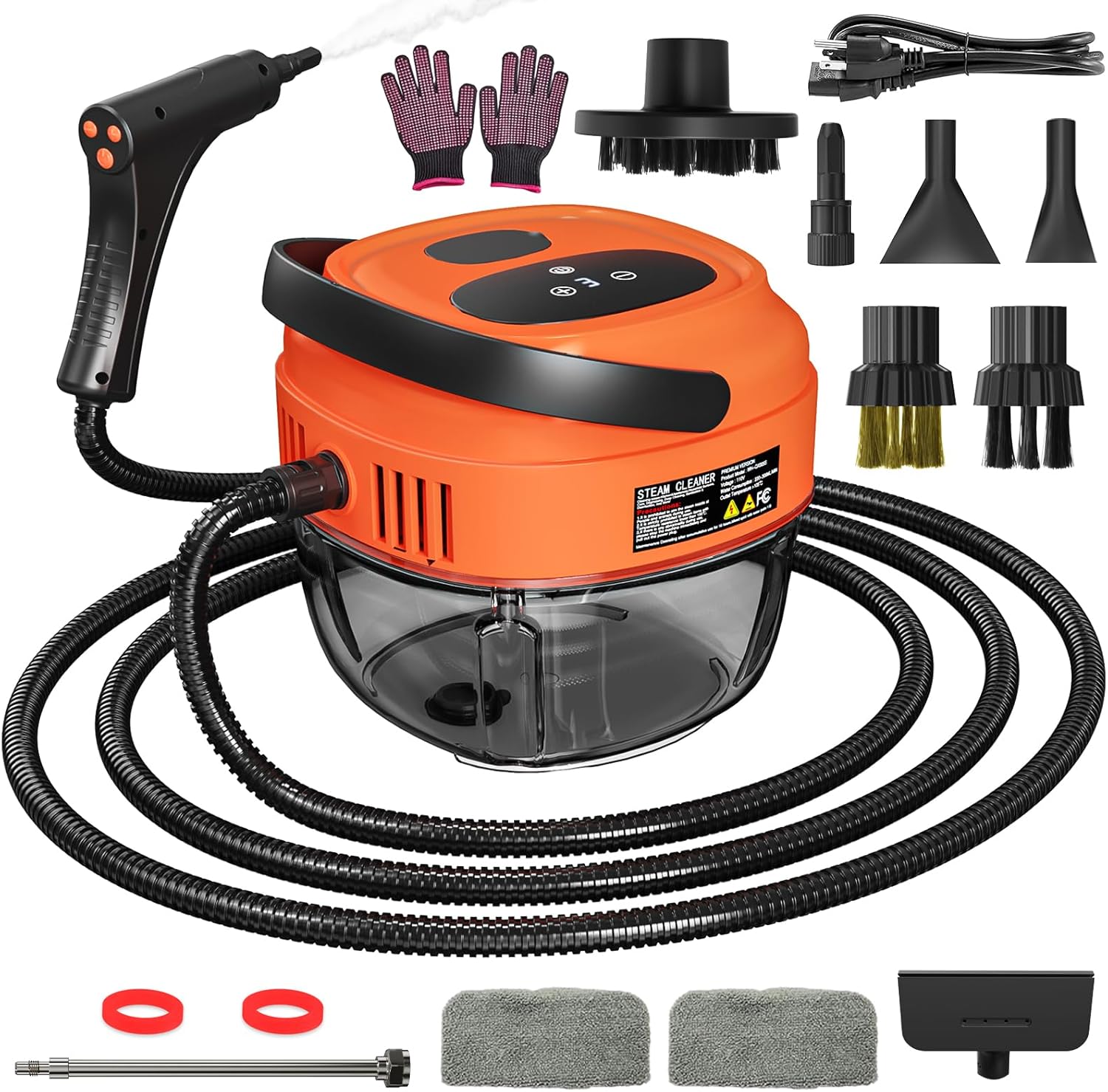 Handheld Steam Cleaner, 2500W High Temperature Pressurized Machine, 1.7L Water Tank, Handle-Controlled Steam Output, Portable Cleaning Steamer for Home, Car, Bed Bugs, Furniture, Grout (Red)