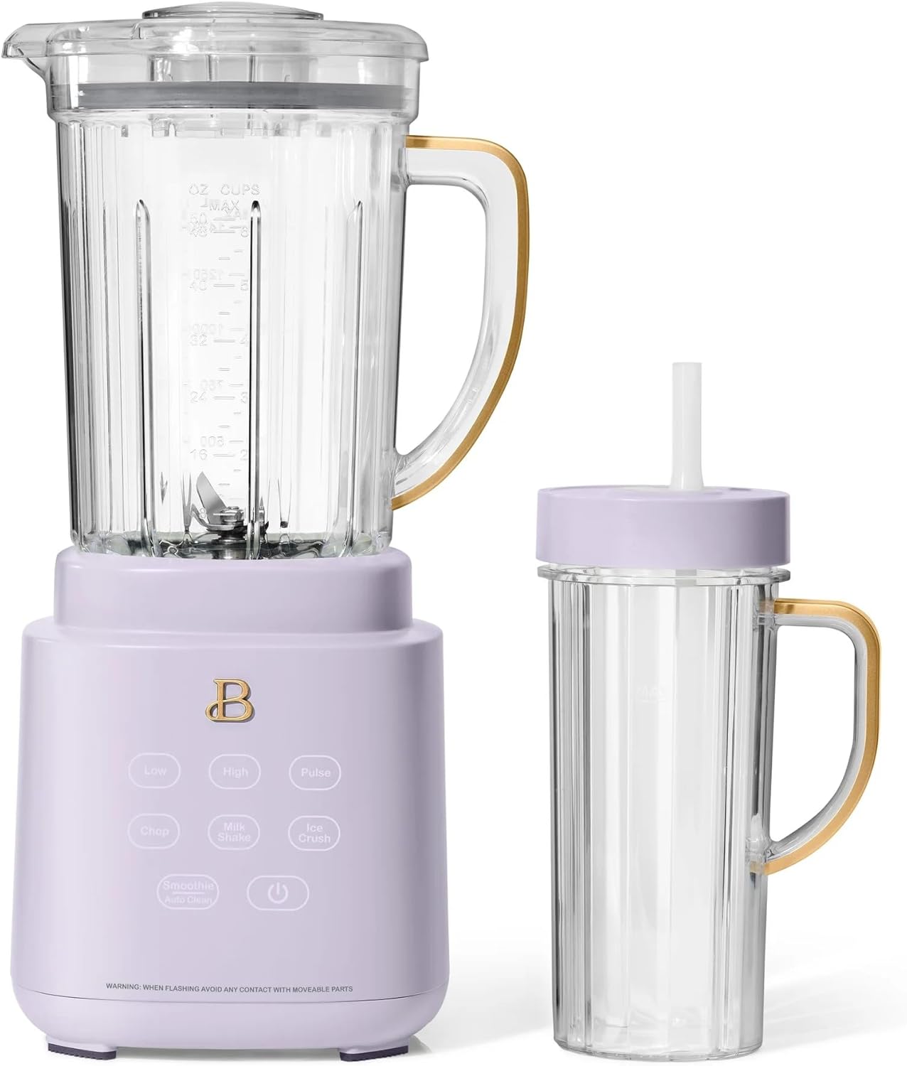 Beautiful PowerExact Blender System with 700W Motor, 50oz Tritan Jar, 20oz Single-Serve Cup, No Drippy Sippy™ Lid, 3 Speeds & 4 Pre-sets by Drew Barrymore (Lavender)