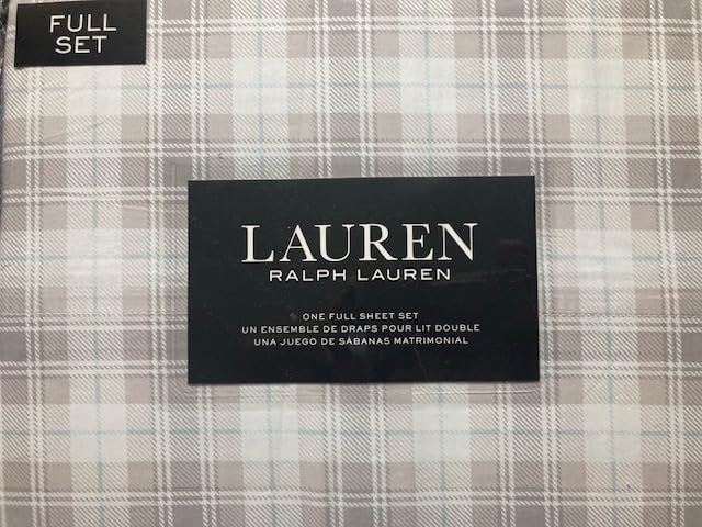 Lauren Ralph 4 pc Full Printed Sheet Set 100% Crisp Cooling Cotton (Multi Grey Plaid)