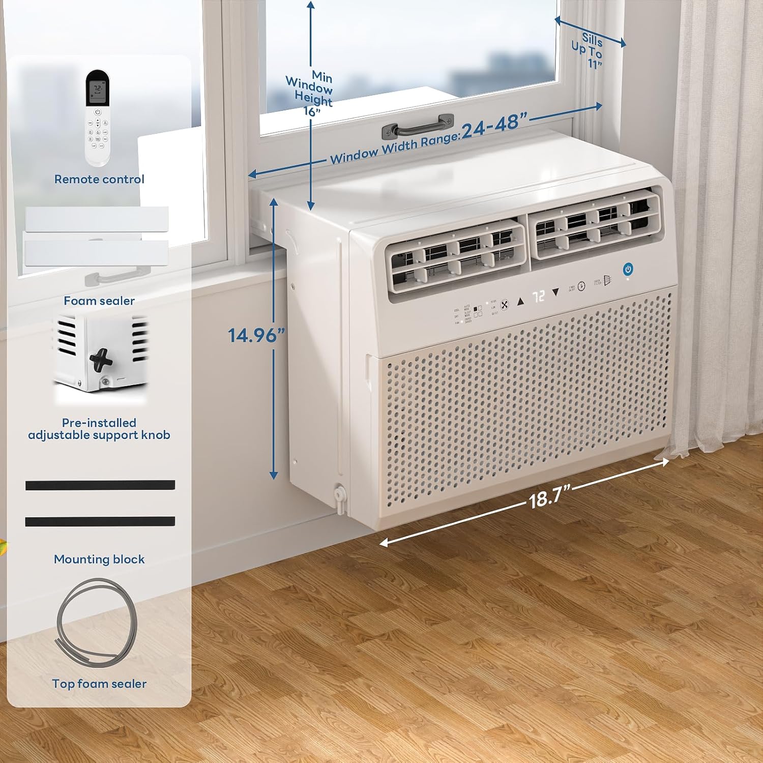 ZAFRO U Shaped Air Conditioner Window AC Unit 12000BTU Cools 550 Sq.Ft. for Bedroom,Upgrade Partition Air Outlet,Quiet Operation,3 Fan Speeds,6-in-1 Mode,Electronic Control with Remote