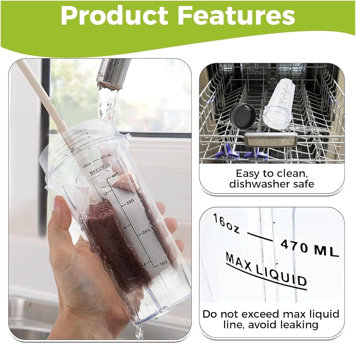 16oz Blender Cups，Compatibility For Nutri Ninja Cup With Scale And Sip Lid For BL-770/780/660/740/810