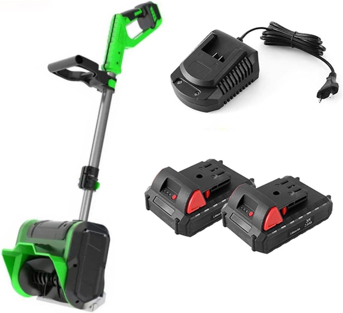 16-Inch Cordless Snow Shovel,Cordless Battery Snow Blower with Adjustable Handle, Electric Snow Shovel, for Patio Deck Driveway,Green-2Battery