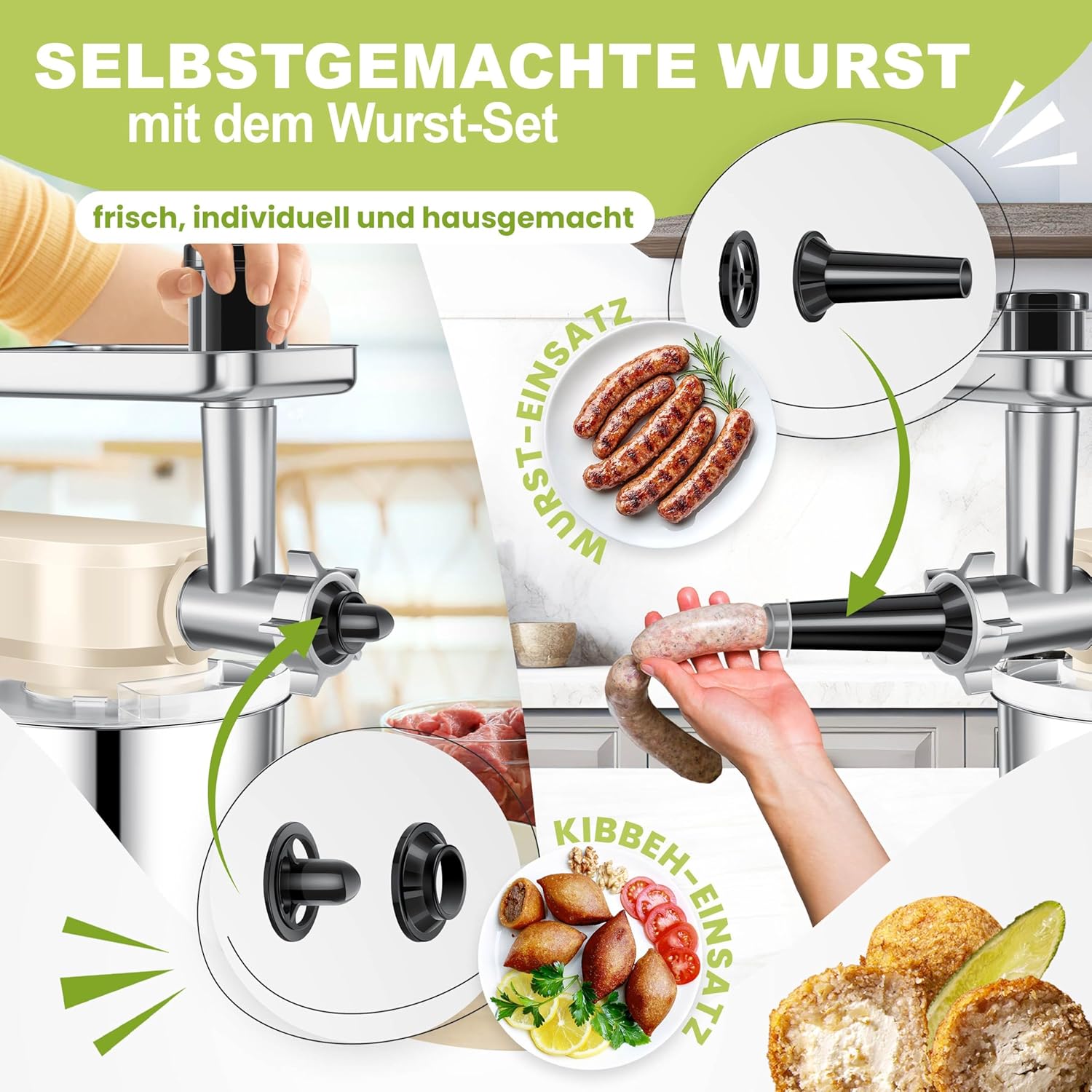 KESSER® K-KM 3000 Universal 3-in-1 Food Processor with Meat Grinder, Kneader | Multi-Function Blender | 1.5L Juice Extractor, Sausage Kit, Pasta and Biscuit Moulds, Cream
