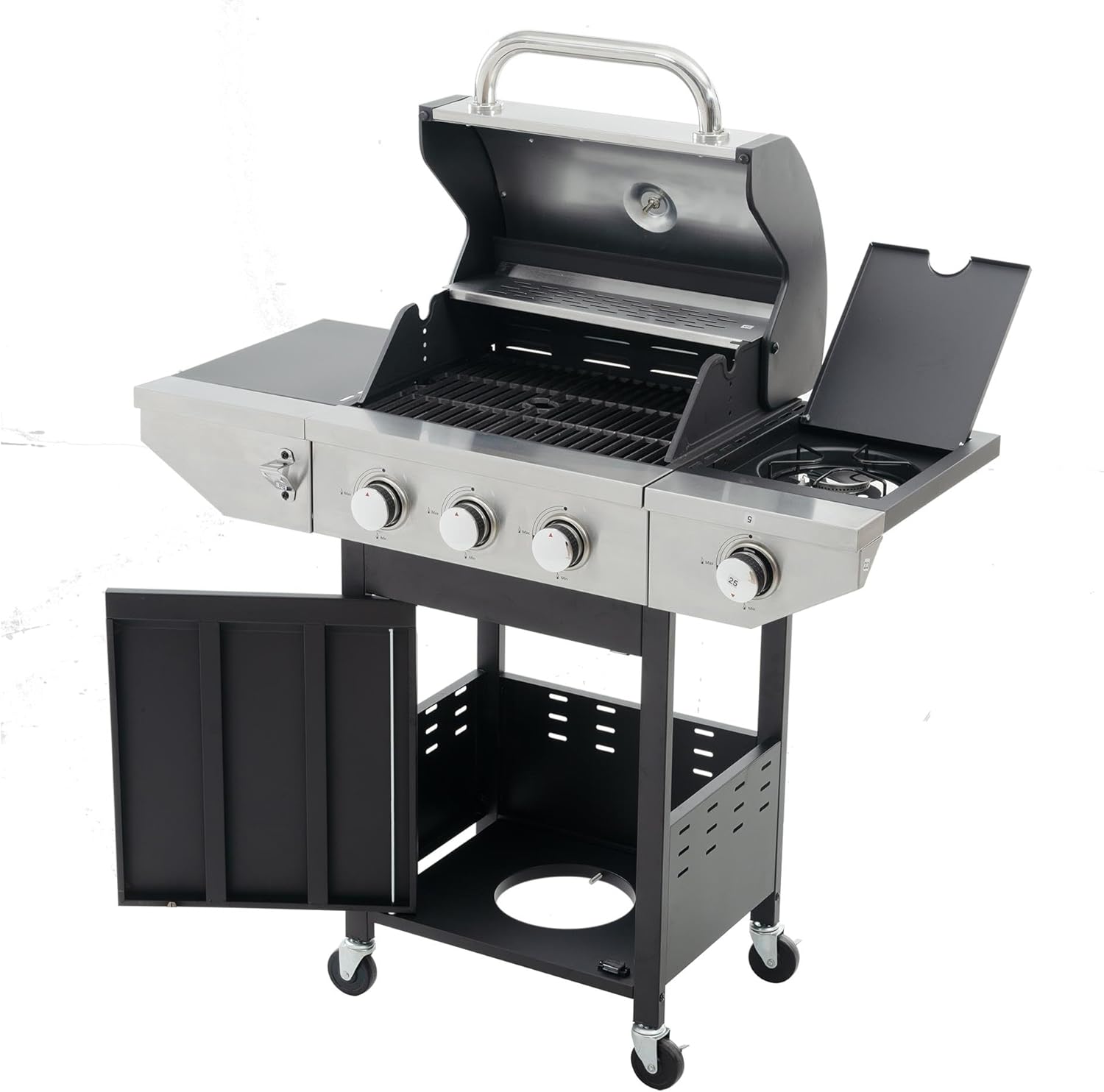 Propane Gas Grill, 3 Burner Barbecue Grill,Stainless Steel Gas Grill with Side Burner,Gas Grill with Built-in Thermometer for Outdoor BBQ, Camping