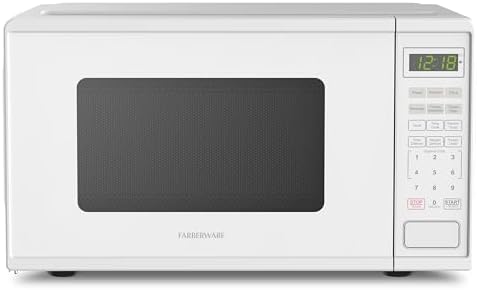 Farberware 0.9 Cu. Ft. Countertop Microwave Oven – 900 Watts Power, Auto Cook Settings, Defrost, Easy Clean and Child Safety Lock - White