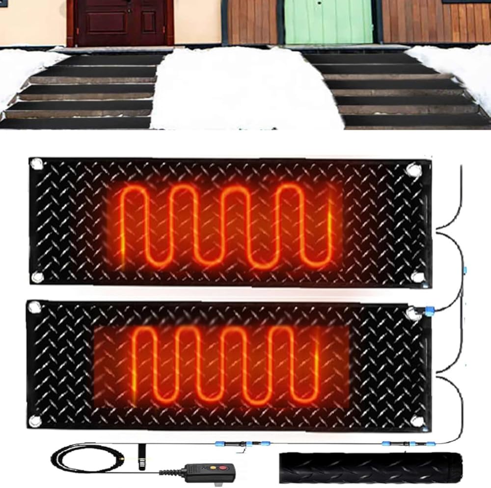 Heated Snow Melting Mats for Entrances Outdoor Stairs 1/2/3/4/5 pcs Non-Slip Winter Removal and Ice Melt Products -Snow Melting Mats, for Winter Snow Removal(2 Pcs-12x36in/(30x90cm))