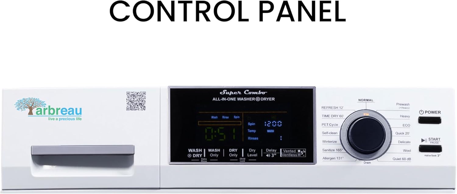 1.6 cu.ft. CONVERTIBLE Compact Combo Washer Dryer with Pet Cycle (White)