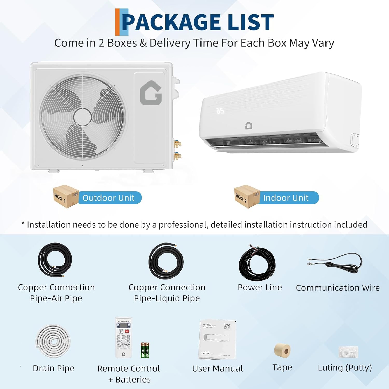 Garvee 12,000K BTU Split Air Conditioner and Heater, SEER2 19, 208-230V, All- Season Application, Remote Control, Sleep Mode, Timer Function, for Bedroom, Living Room and Space up to 750 Sq Ft