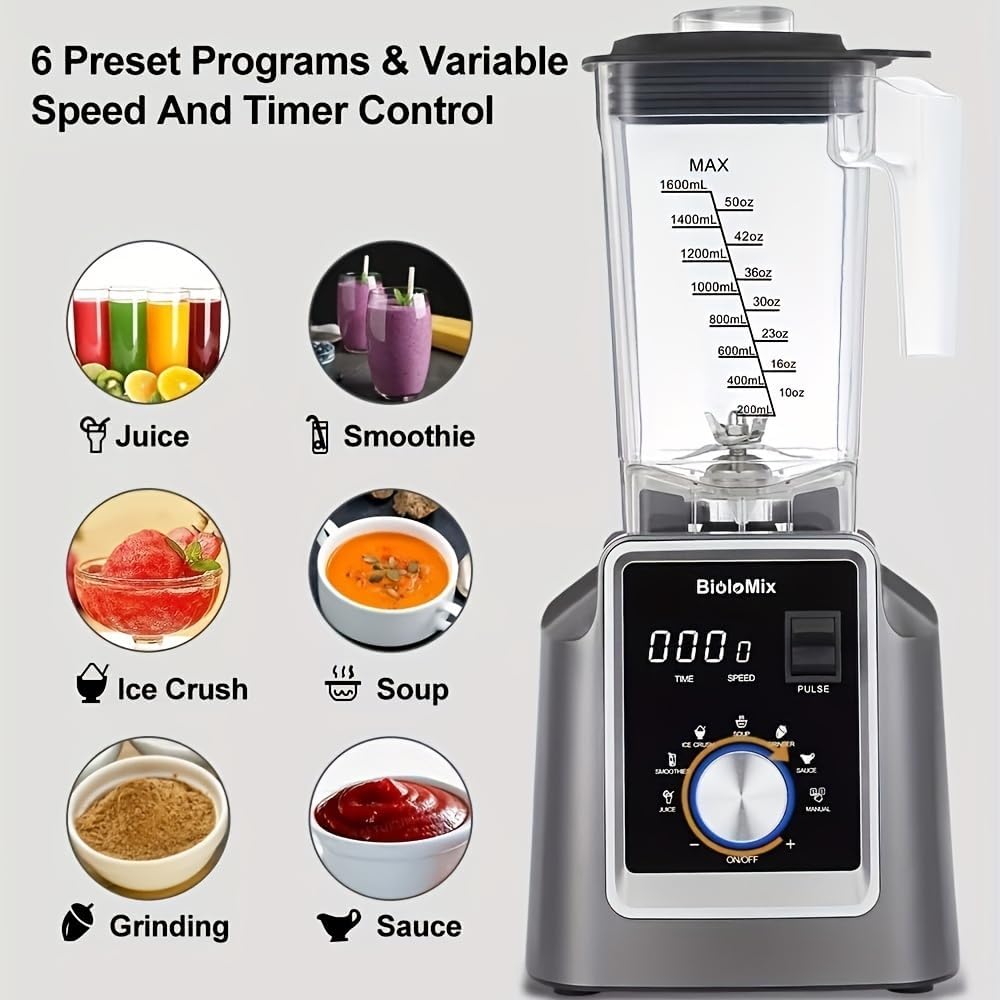 Digital Automatic Program Professional Commercial Blender, Mixer Juicer, Food Processor Ice Smoothies Fruit, with 67.63oz JAR (1)