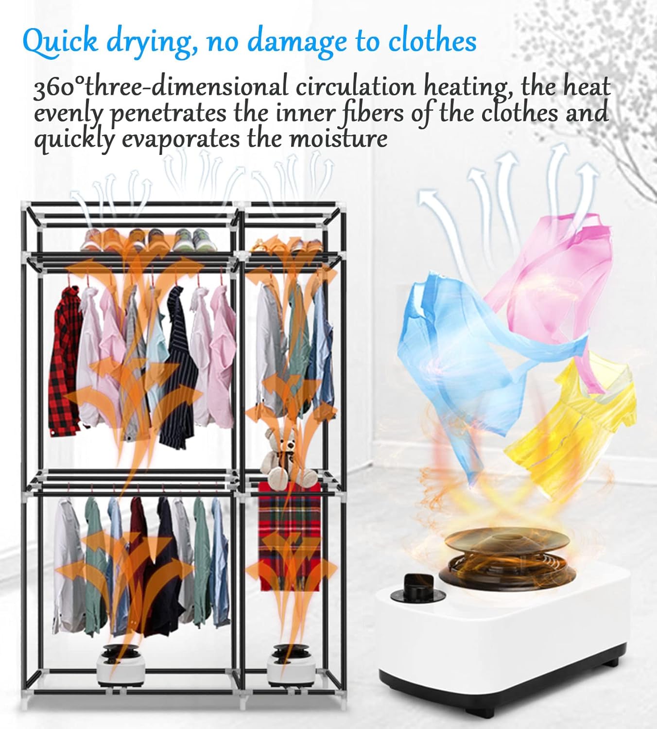 Heated Airers Clothes Indoor Electric 3-Tier Clothes Airer 2400W Portable Large Capacity Heated Clothes Airer with Cover Drying Rack Laundry with Digital Automatic TimerEnergy SavingBeige