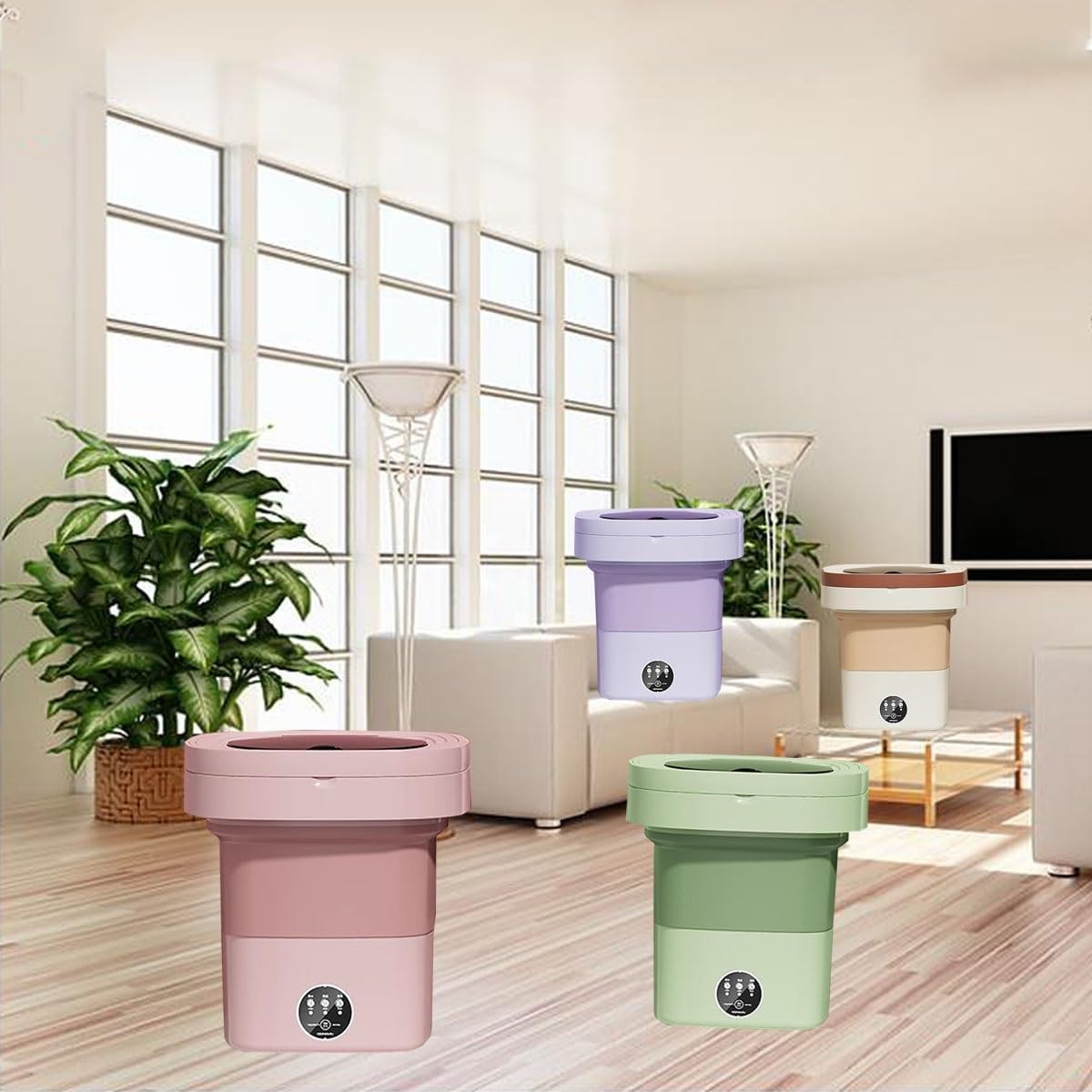 Generic Portable Washing Machine 14L Upgraded Large Capacity Washer 2 In 1 Apartment Washers 7.5x7.5x11in Foldable Washers Space Saver For Cleaning Sock, Underwear(Khaki), 19*19*27cm