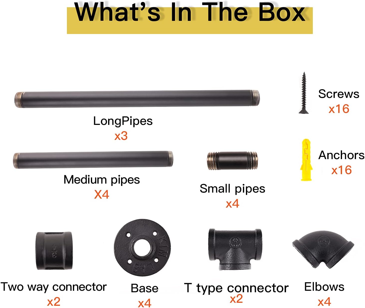 54” Wall Mounted Clothes Rack, Industrial Pipe Black Iron Garment Bar, Heavy-Duty Detachable Clothing Rod, Multi-Purpose Metal Wall display Hanging Pole for Closet Storage, Laundry Room 4 Base