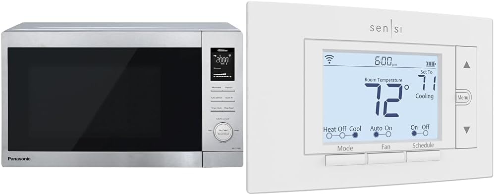 Panasonic NN-SV79MS 1.4 cu.ft Smart Inverter Works with Alexa Countertop Microwave Oven 1200Watt & Emerson Sensi Wi-Fi Smart Thermostat for Smart Home, DIY, Works with Alexa, Energy Star Certified