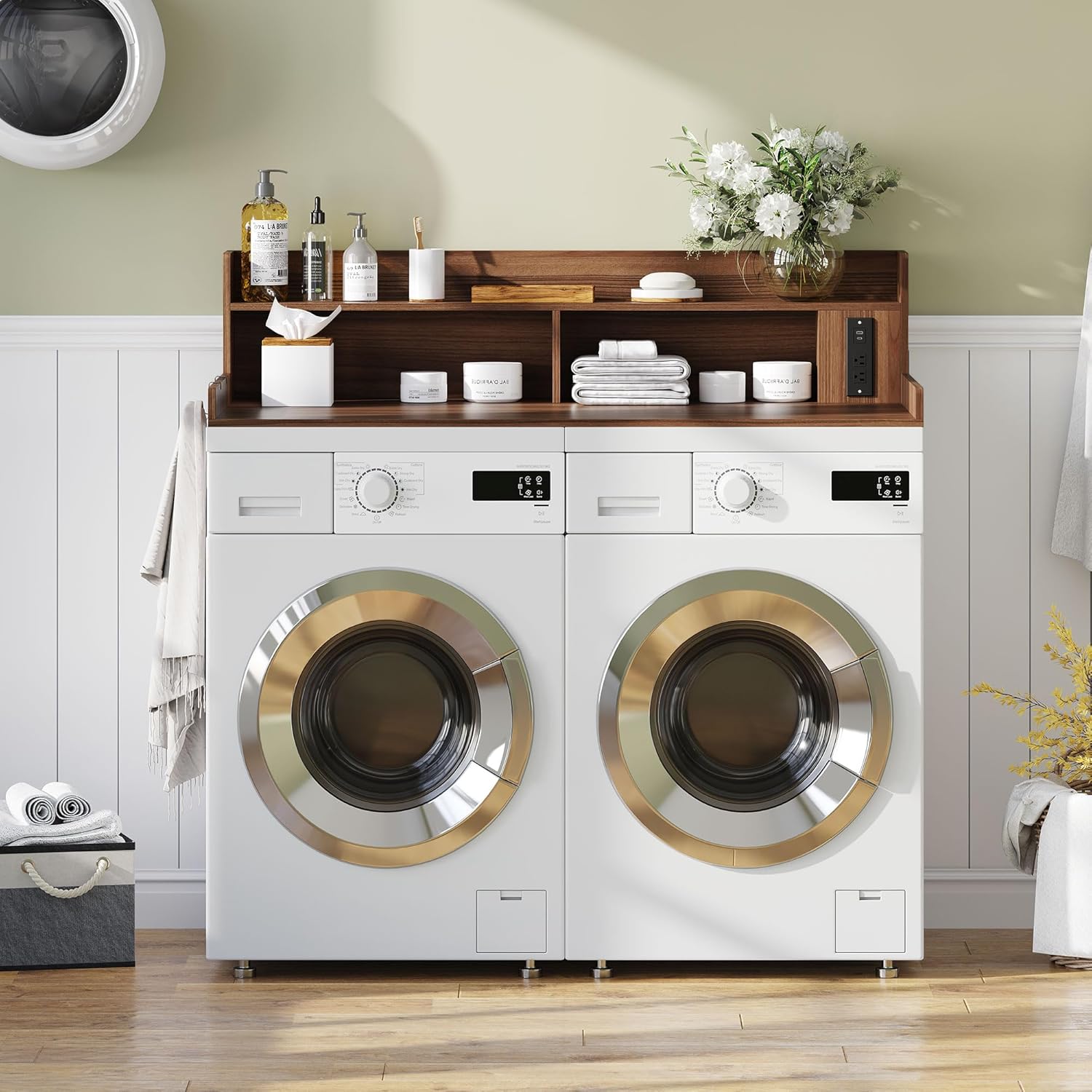 Upgraded 2-Tier Washer and Dryer Countertop with Power Outlet,54