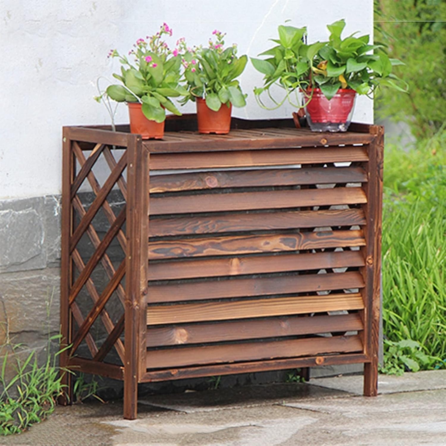 Split Air Conditioner Covers for Outside Units Trash Can Enclosure Flower Stand Protective grilles All Weather Heavy Duty Privacy Fence Screen Anti Theft Wooden AC Cover Outdoor (Size : 103