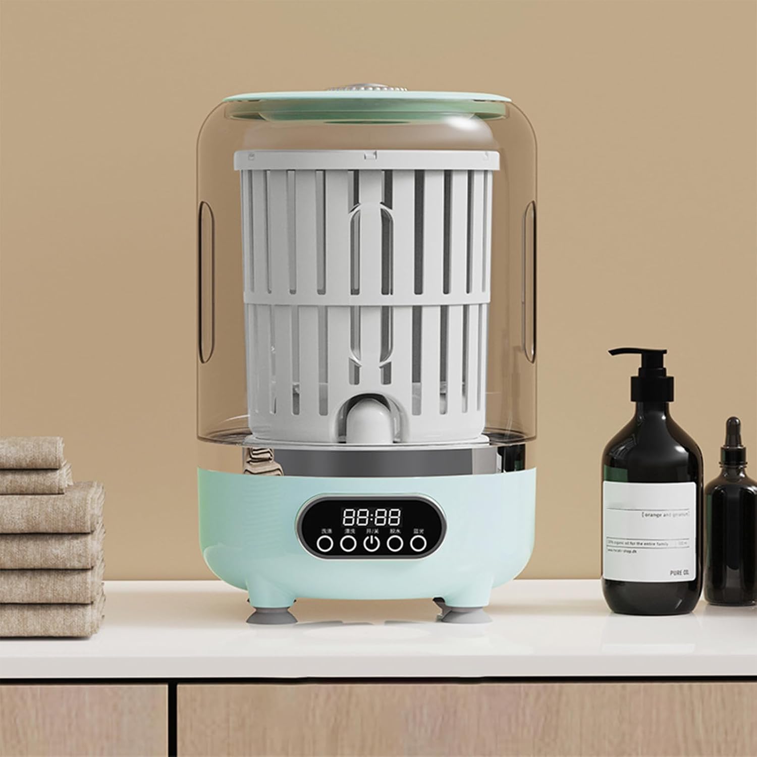 Portable Rechargeable Washing Machine 3L Cordless Mini Washer with Spin Basket 3000mAh Small Laundry Machine for Socks, Underwear, Bra Small Washer for Solo Living,Apartments,Hotels,Travel,C Green 3L