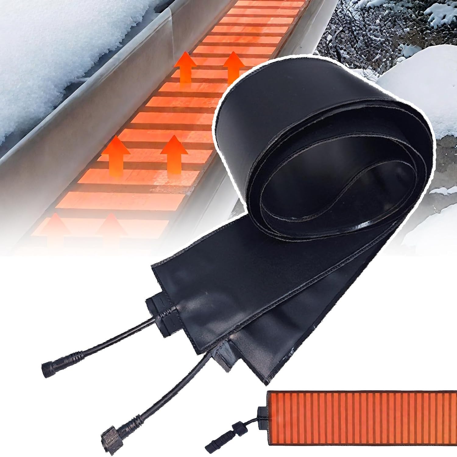 Outdoor Electric Snow Melting Mats/Roof and Valley Heaterwith Instant Graphene Heating (Up to 50°C) - Stops Ice Dams, Gutter Clogs - DIY Connectable Design,PVC Flexible Material 760cm/24.9ft