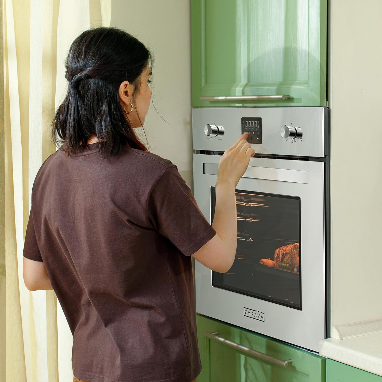 Empava Single Liquid Propane Gas Wall Oven 24 in. 2.3 cu. Ft. Bake Broil Rotisserie Functions with Mechanical Controls and Digital Timer and Convection Fan in Stainless Steel, Silver, 24inches