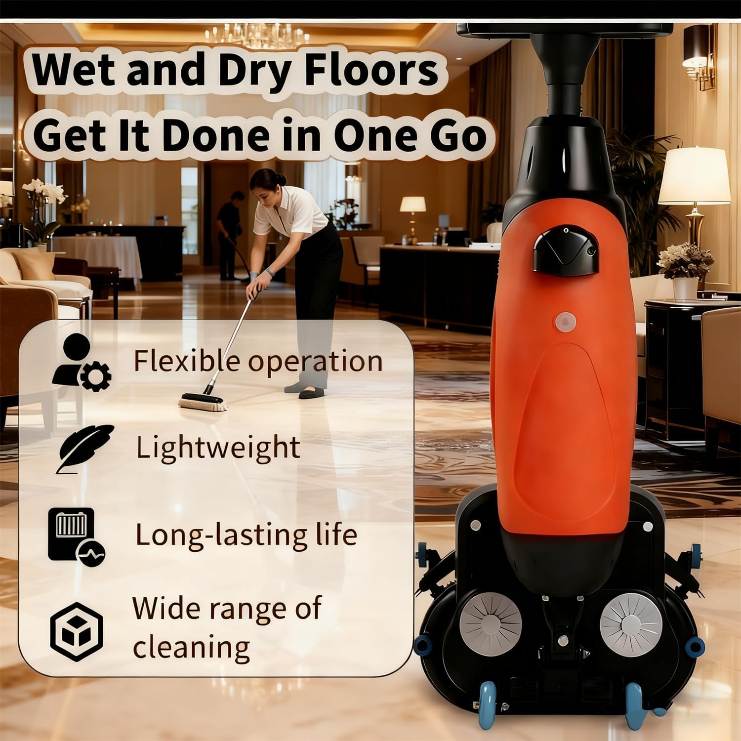 High Speed Carpet Cleaning Machine, Cordless Floor Scrubber, Floor Buffer Machine 350 RPM, 18