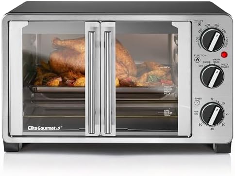 Elite Gourmet ETO2530M Double French Door Countertop Toaster Oven, Bake, Broil, Toast, Keep Warm, Fits 12
