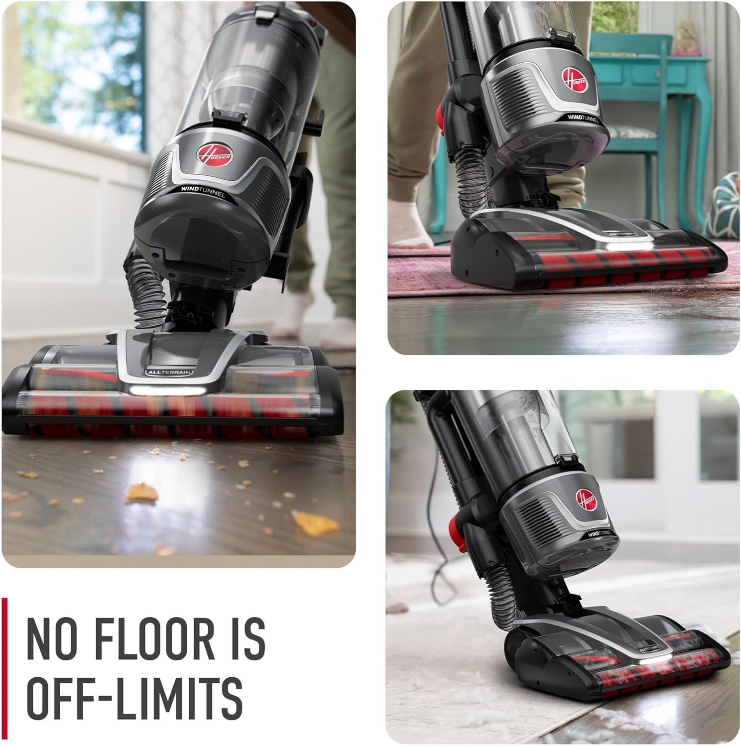 Hoover WindTunnel All-Terrain Dual Brush Roll Bagless Vacuum Cleaner, Corded Upright Vacuum, HEPA Media Filtration, Headlights, Swivel Steering, Corded Vacuum Cleaners for Home Use